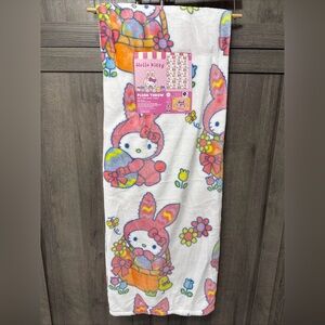 New Hello Kitty Easter Bunny In A Basket White 50" x 70" Throw Blanket On Hanger